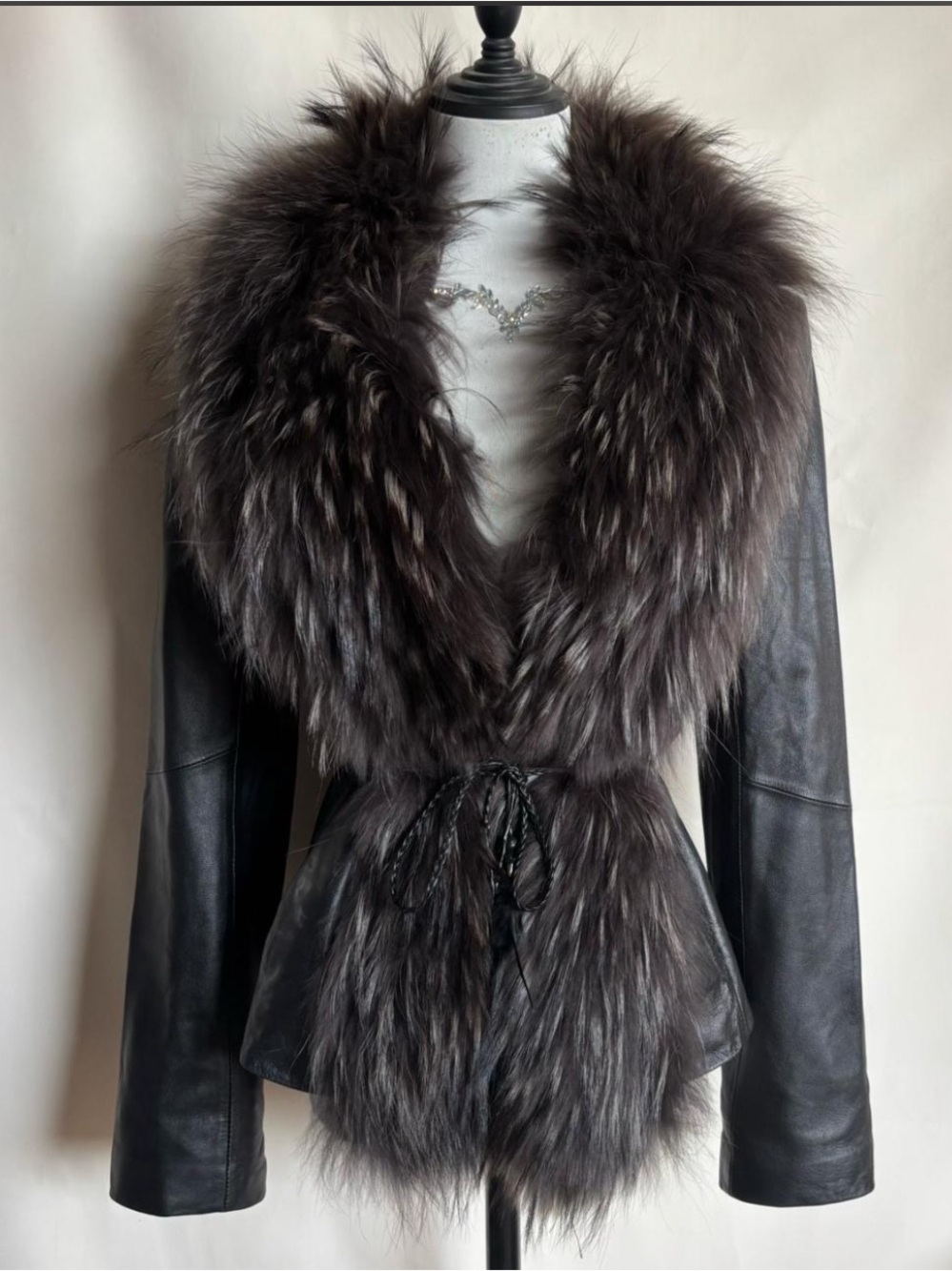 Vero Moda Black Leather Jacket with Dark Fur Trim